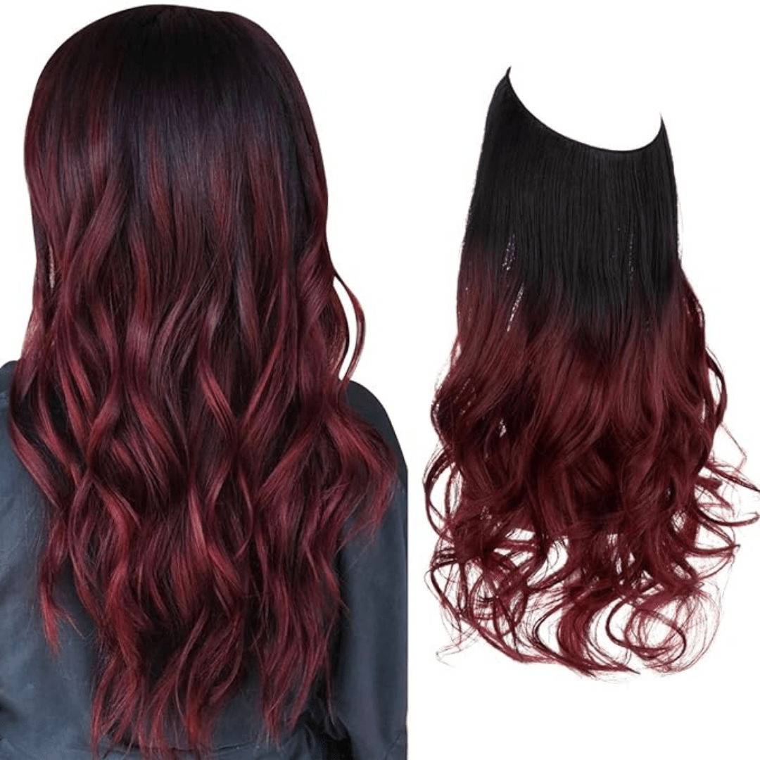 Black to Wine Red Ombre Wavy (41 cm)